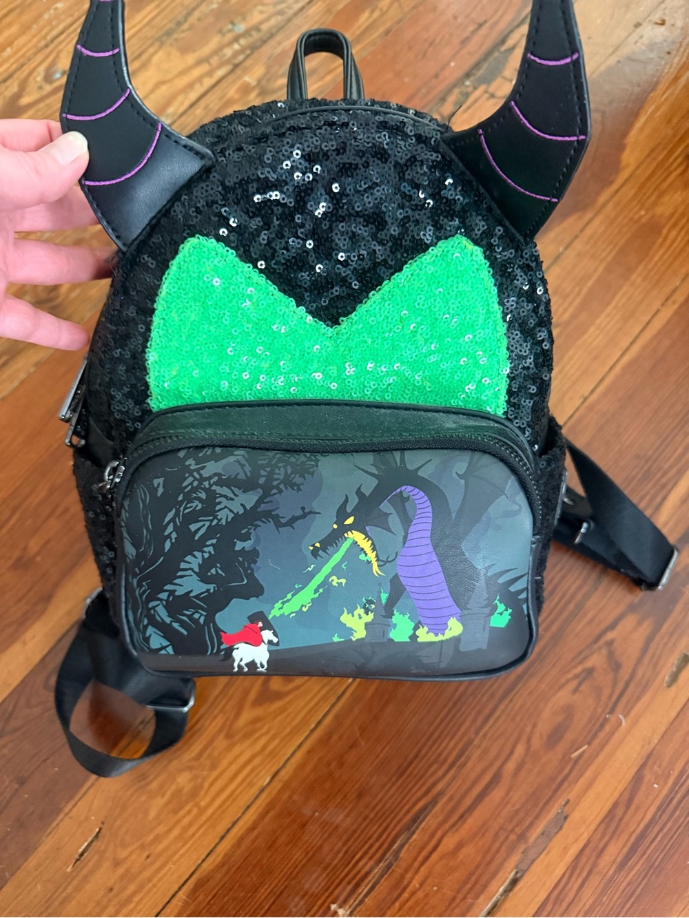 Disney’s Maleficent Loungefly Black Sequin Mini Backpack with horns